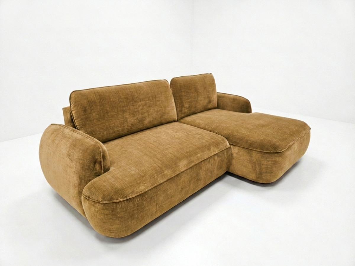 Bobochic Celeste Ecksofa mit Schlaffunktion und Bettkasten Stoff Gelb Ecke rechts