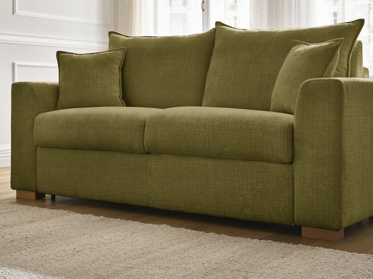 Bobochic Augustin Schlafsofa 3-Sitzer Strukturstoff Grün, Liegefläche 160 × 200 cm