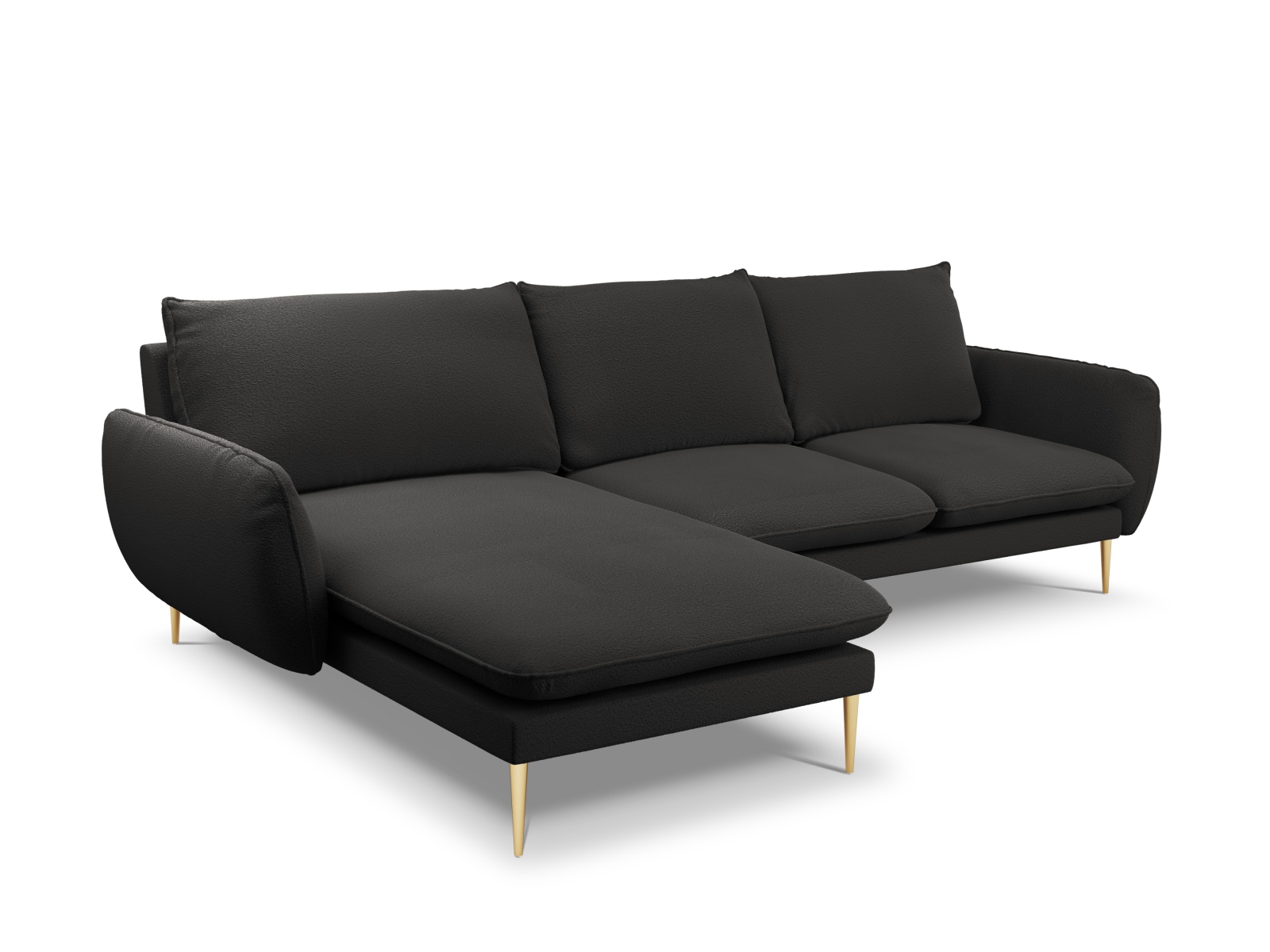 Cosmopolitan Design Ecksofa Vienna 5-Sitzer Boucle Ascot Schwarz Links Beine Gold