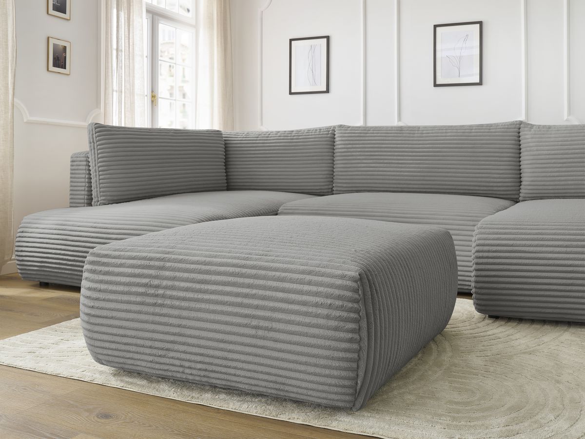 Bobochic Lucien Wohnlandschaft mit Pouf Breitcord weich Dunkelgrau Ecke rechts
