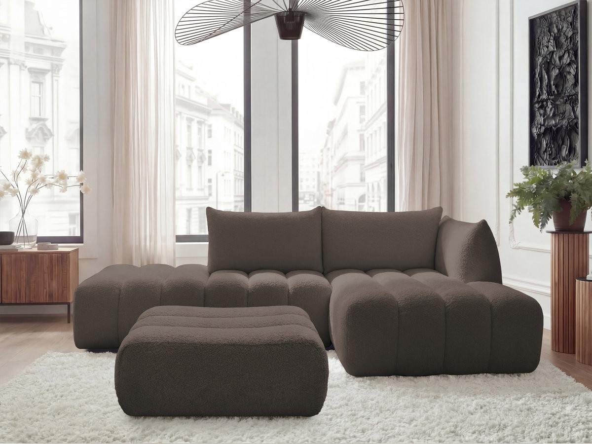 Bobochic Azra Ecksofa mit Pouf 319 × 178 cm Bouclé-Stoff Braun Ecke rechts