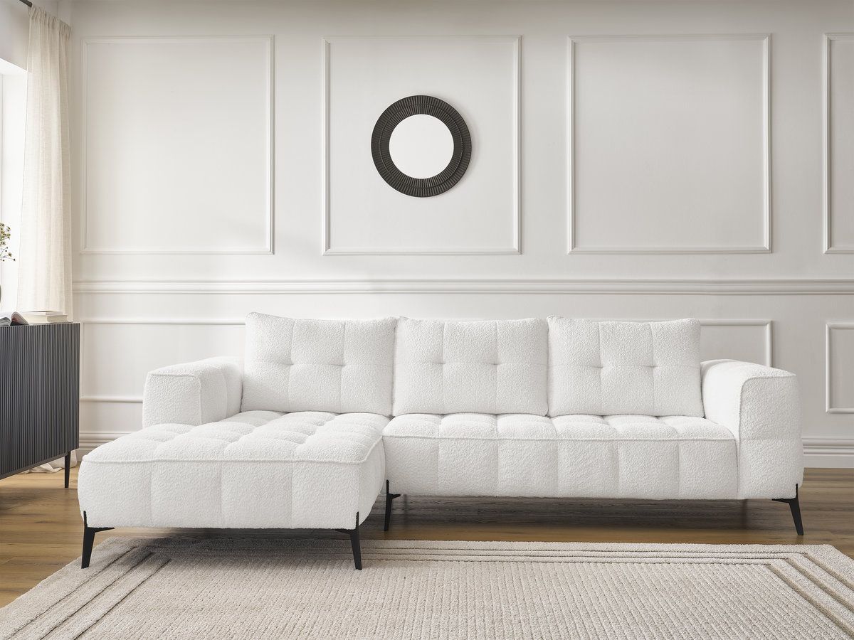 Bobochic Anis Ecksofa Bouclé-Stoff Weiß Ecke links