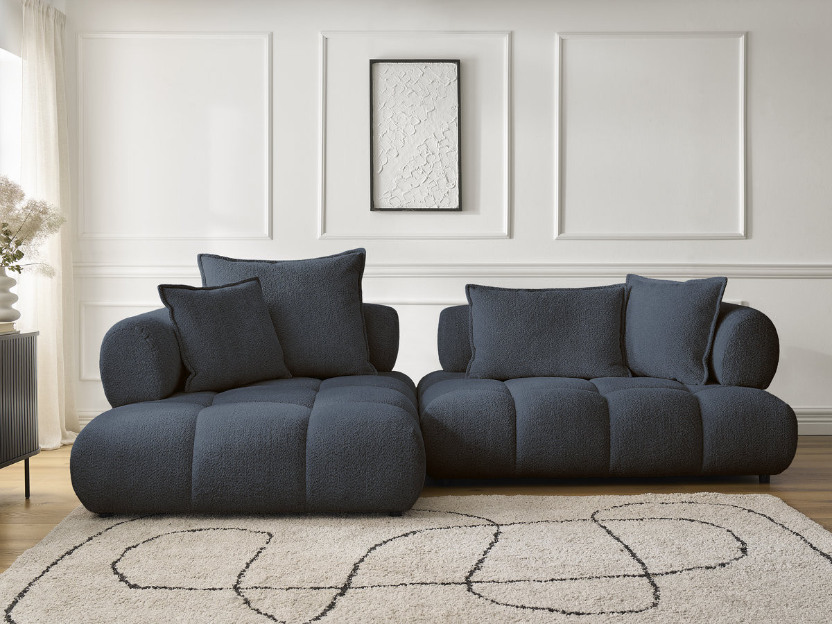 Bobochic Alya Ecksofa Bouclé-Stoff Dunkelblau Ecke links