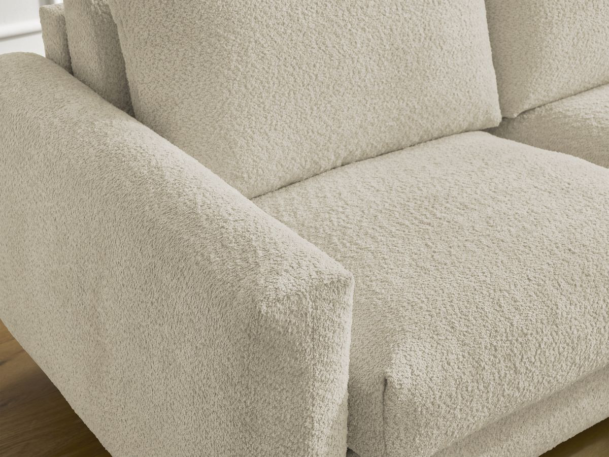 Bobochic Cocoone Ecksofa mit Schlaffunktion und Bettkasten Bouclé-Stoff Beige, Liegefläche 160 × 200 cm