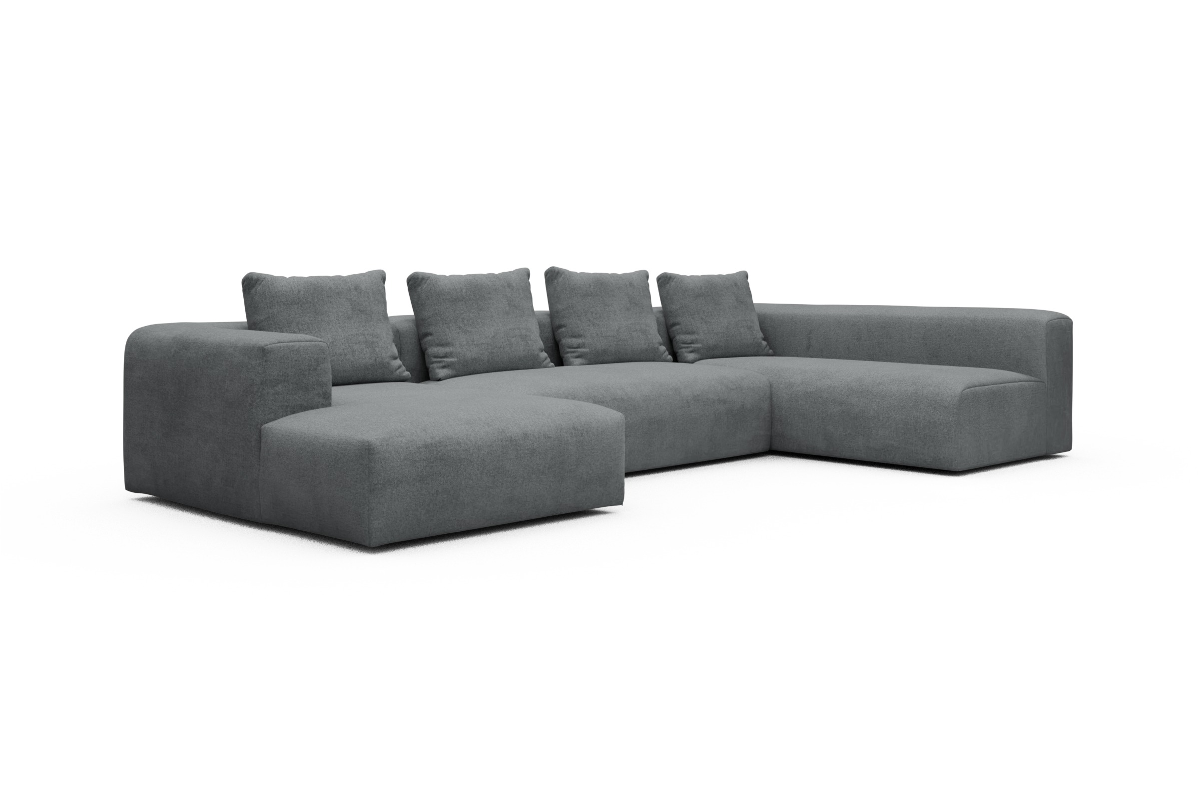 Wohnlandschaft Fred Chaiselongue links mit 2-Sitzer und lange Armlehne rechts Casone-Gravel-Grey