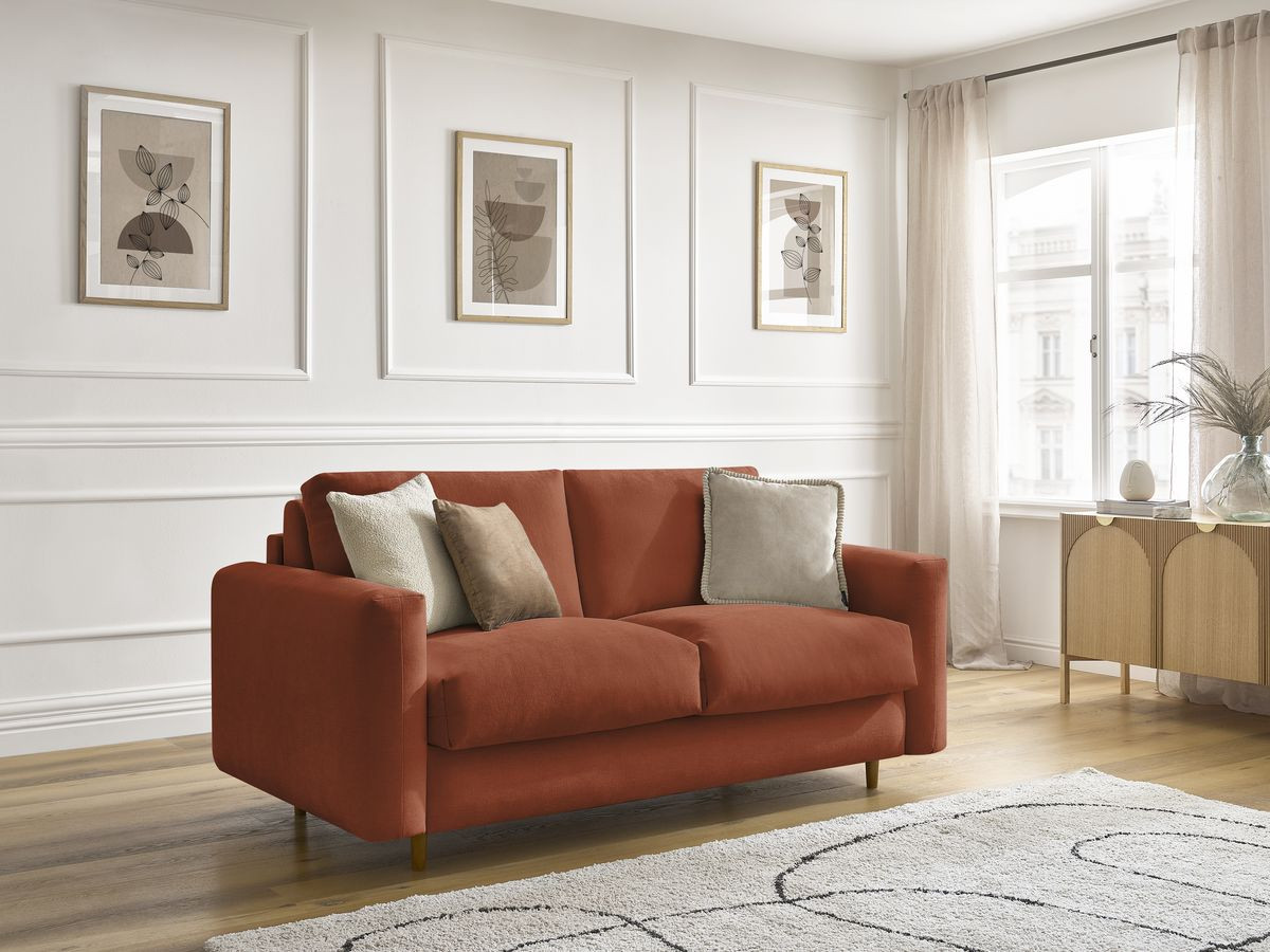 Bobochic Cocoone Schlafsofa 3-Sitzer Stoff Orange, Liegefläche 140 × 200 cm