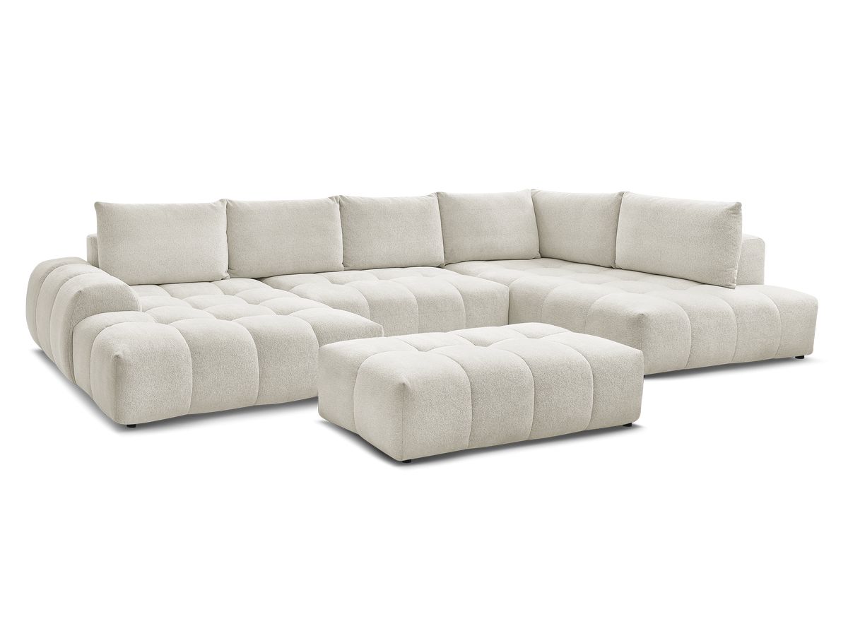 Bobochic Everest Wohnlandschaft mit Pouf, 6 Kissen Melange-Stoff Weiß Ecke links