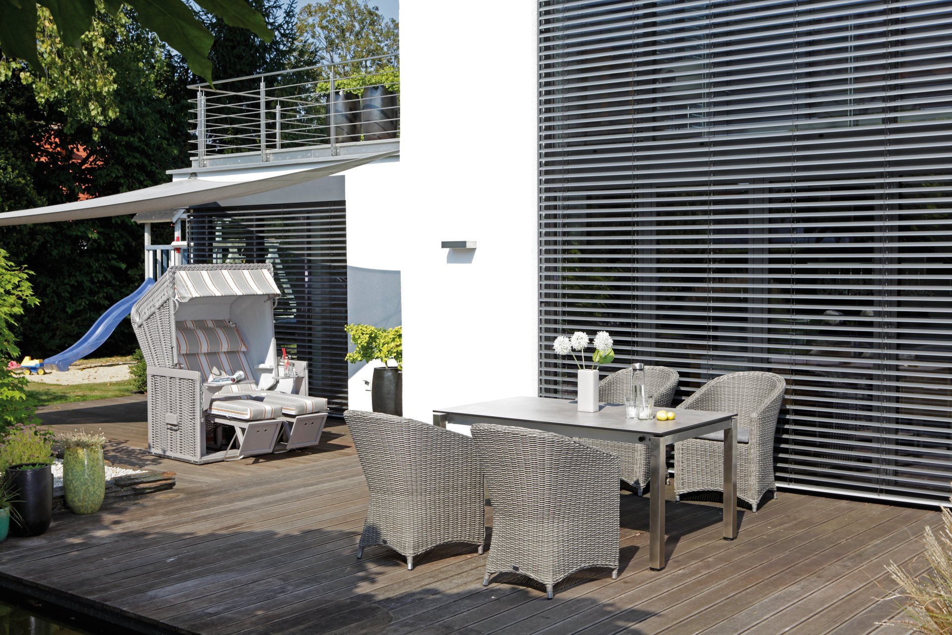 Sessel Solana PE-Kunststoffgeflecht Stone-Grey Aluminium 1 Sitzer moebelfaktor