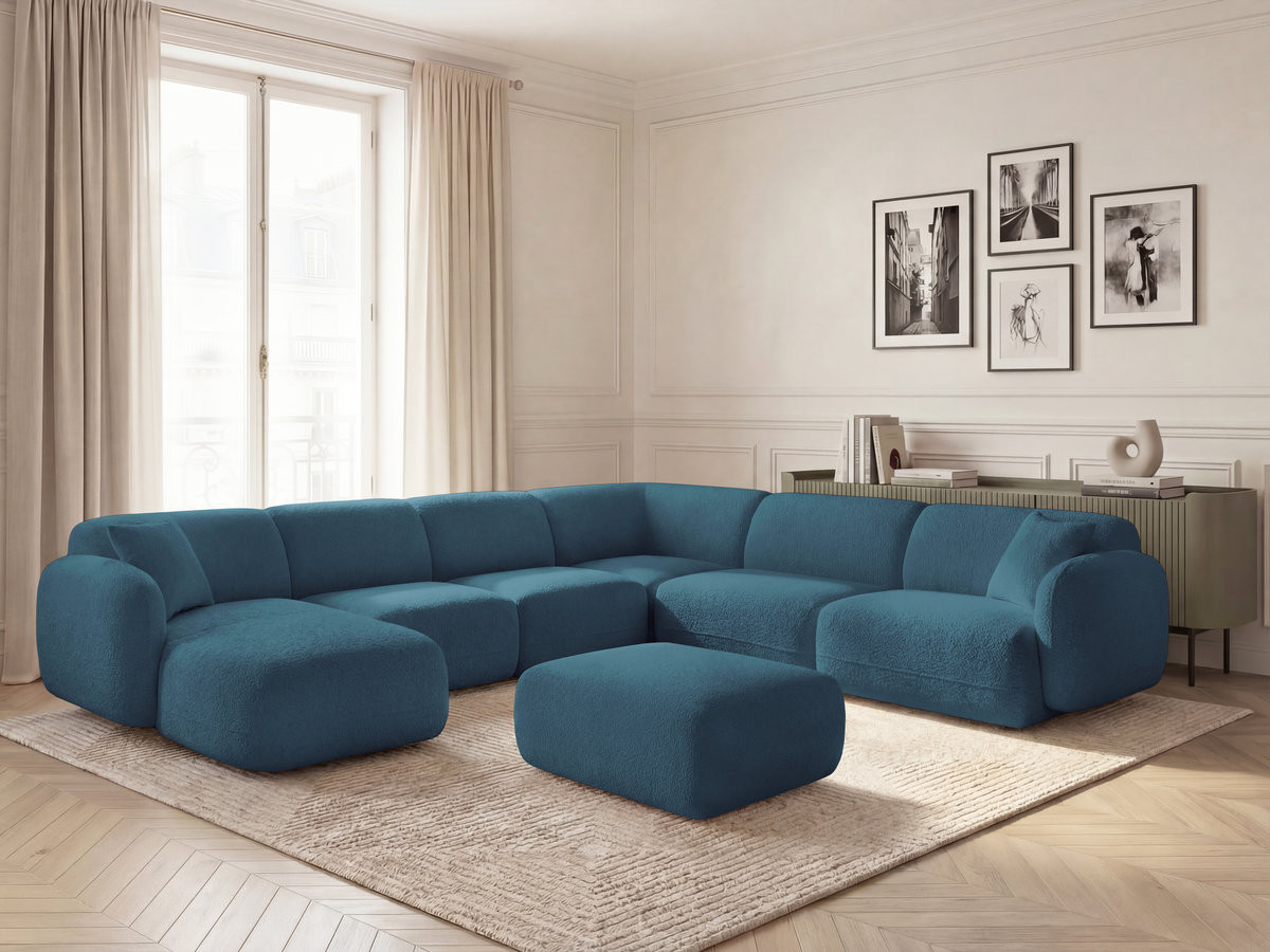 Bobochic Anda Wohnlandschaft mit Pouf 373 × 289 cm Chenille Hellblau Ecke rechts