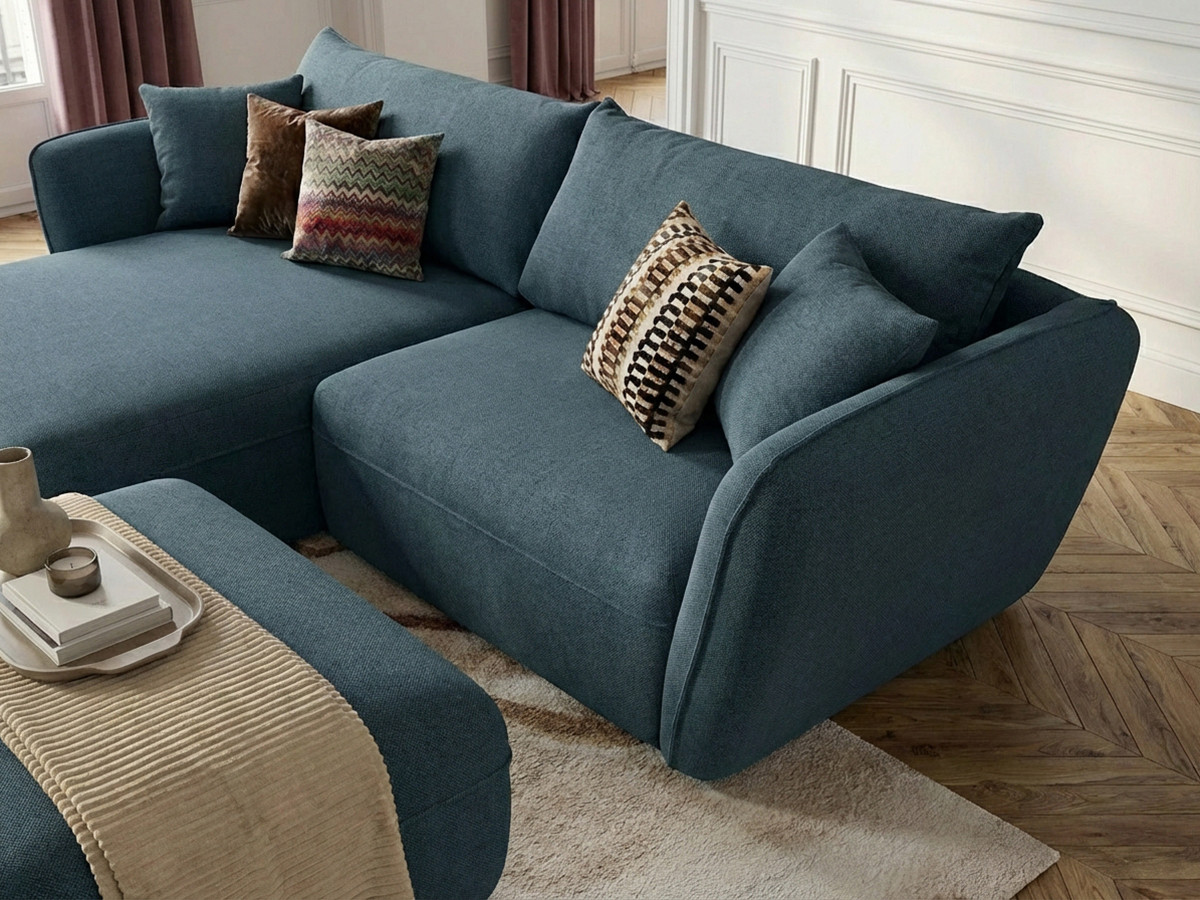 Bobochic Luigi Ecksofa mit Pouf Strukturstoff Blau Ecke links