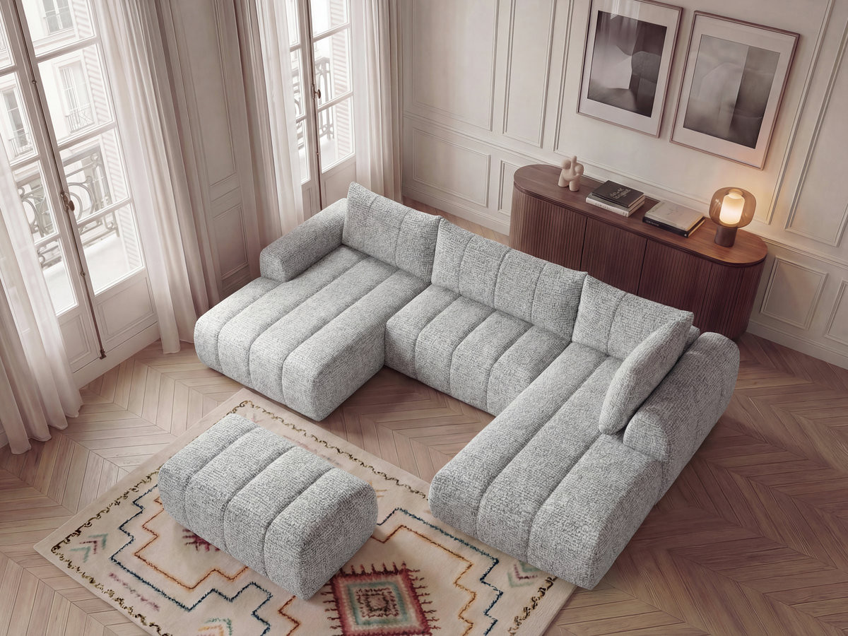 Bobochic Nesty Wohnlandschaft mit Pouf Melange-Stoff Hellgrau Ecke links
