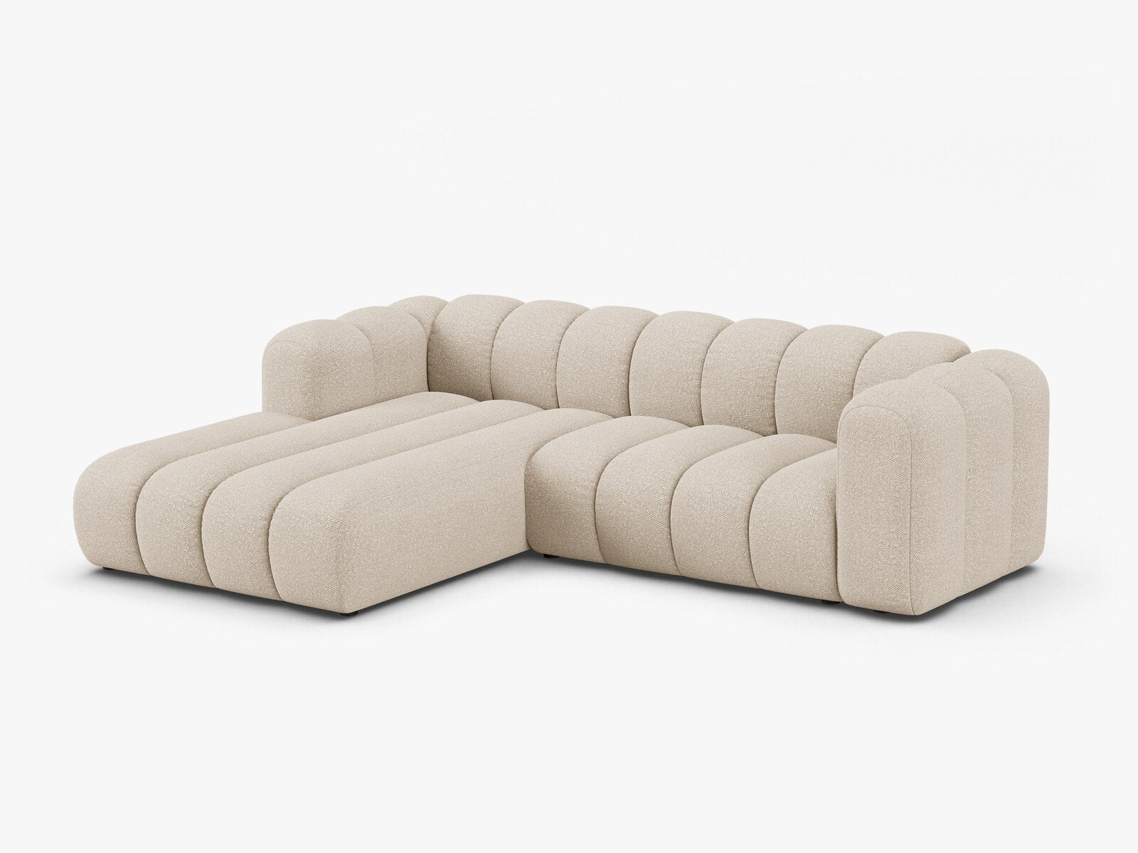 Micadoni Modulares Ecksofa Lupine 4-Sitzer mittelgroß Links Boucle Baloo Beige