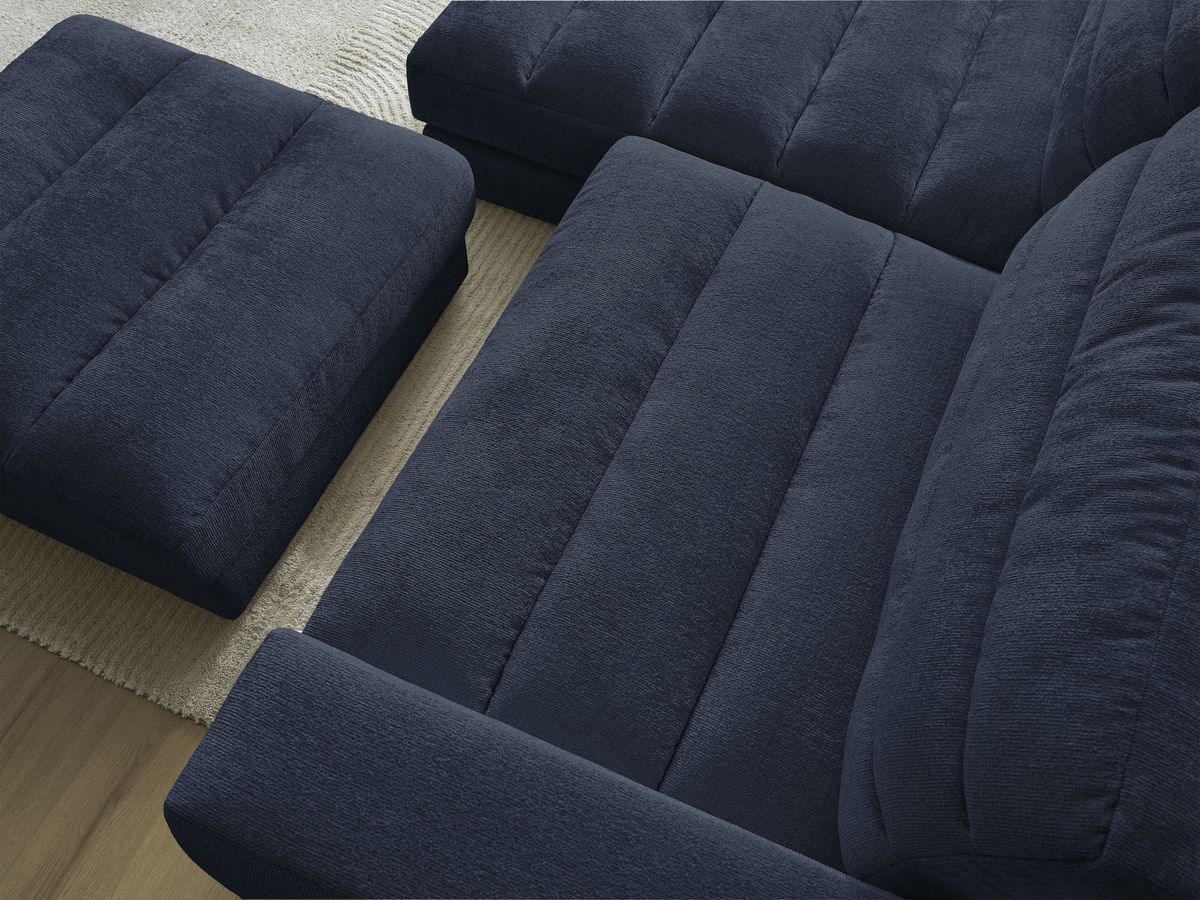 Bobochic Sierra Ecksofa mit Pouf Strukturstoff Dunkelblau Ecke links