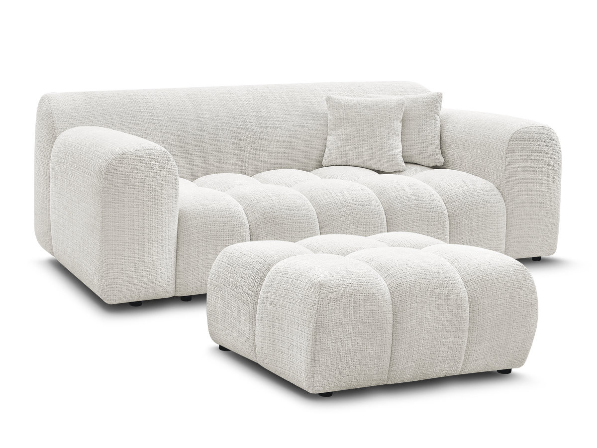 Bobochic Melisse Sofa 2-Sitzer mit Pouf Strukturstoff Weiß