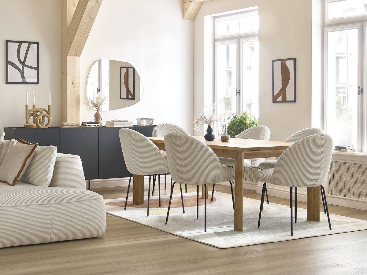 Bobochic Lalie Esszimmerstuhl 4er-Set mit Metallbeinen, schwarz Cordsamt Beige