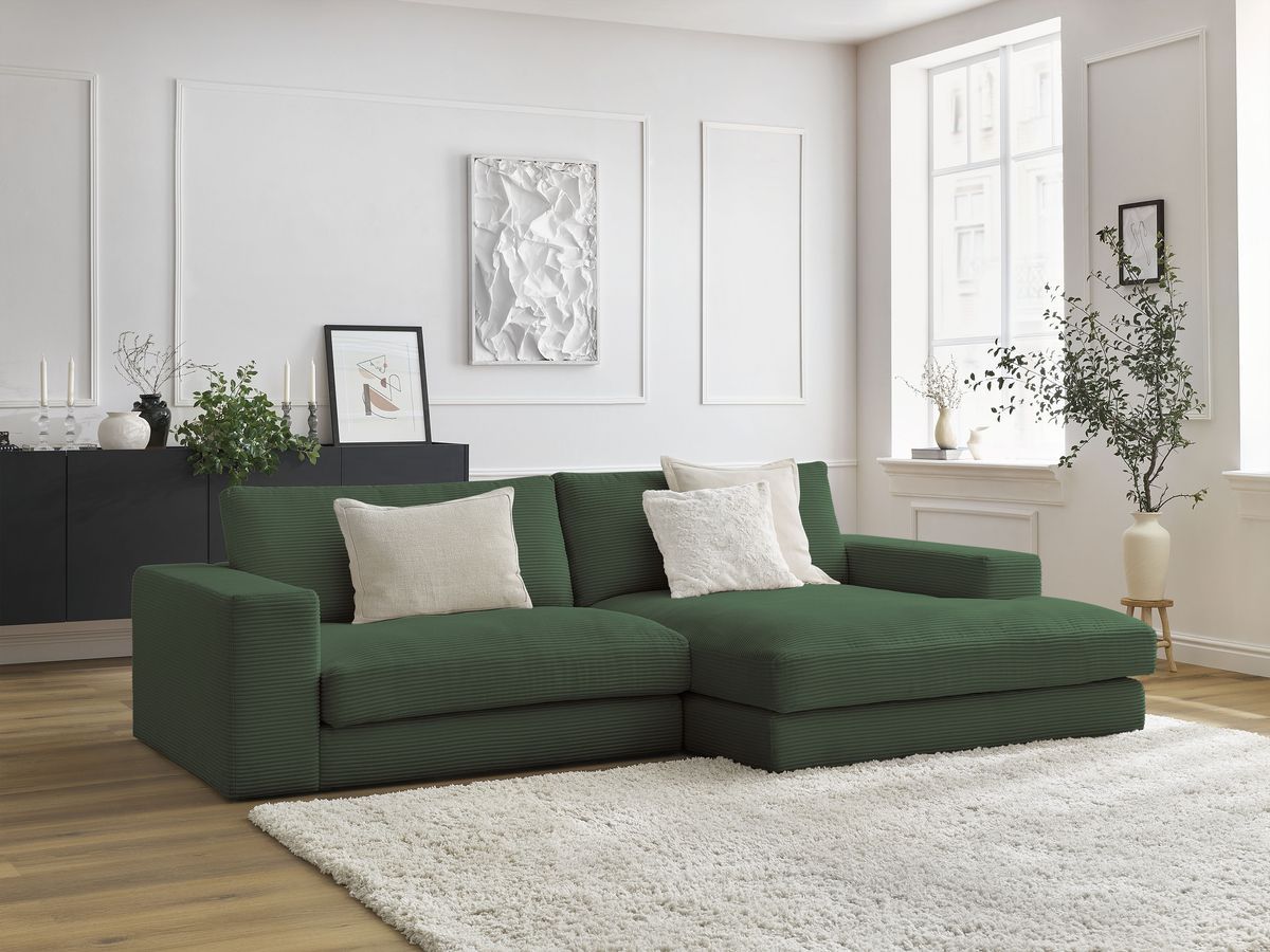 Bobochic Leonard Ecksofa 274 × 159 cm Cordsamt Dunkelgrün Ecke rechts
