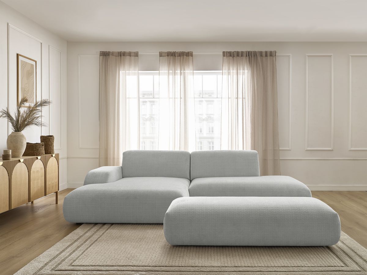 Bobochic Sirius Ecksofa mit Pouf 300 × 170 cm Strukturstoff Hellgrau Ecke links