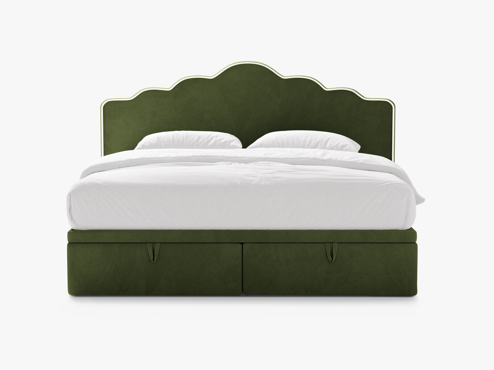 Micadoni Dream Boxspringbett mit Bettkasten und Kopfteil Samt Magic Velvet Elfenbein / Armeegrün 140x200