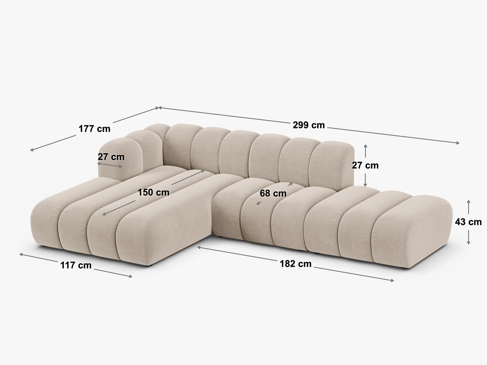 Micadoni Modulares Ecksofa offen Lupine 5-Sitzer Links Chenille Eden Marineblau