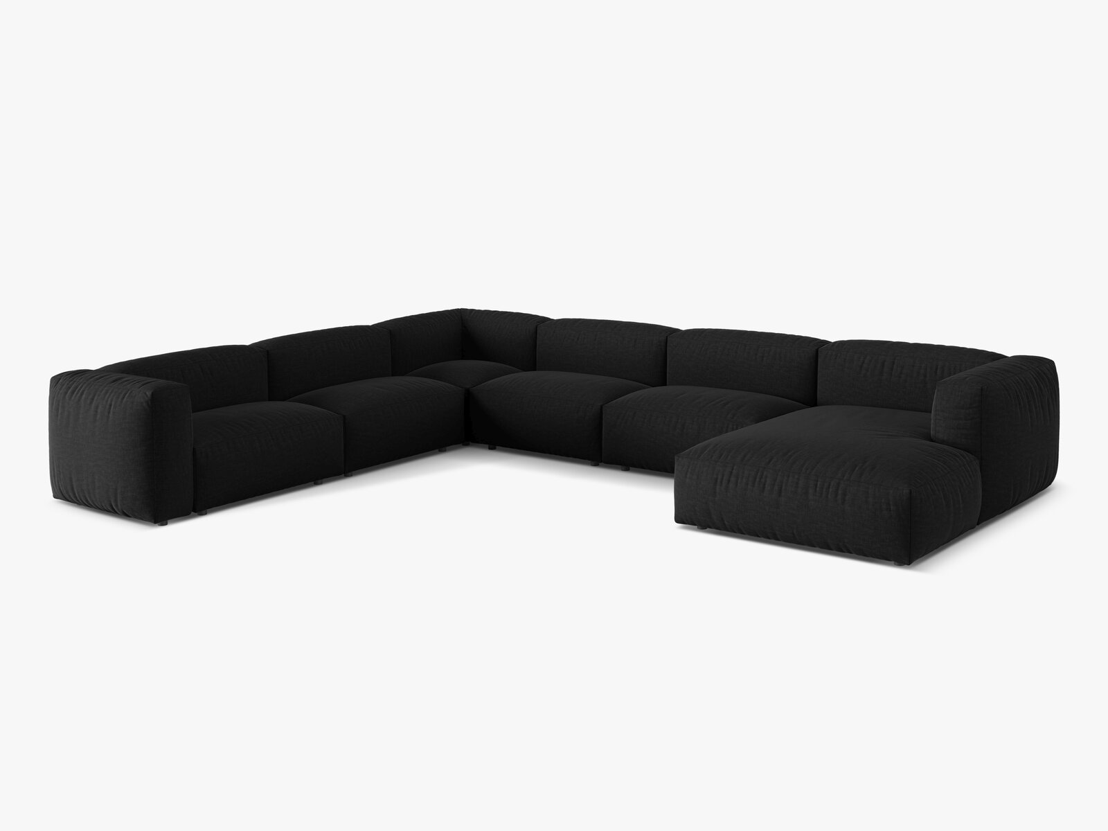 Micadoni modulares Ecksofa XL Martina 6-Sitzer Links Strukturierter Stoff Boston Schwarz