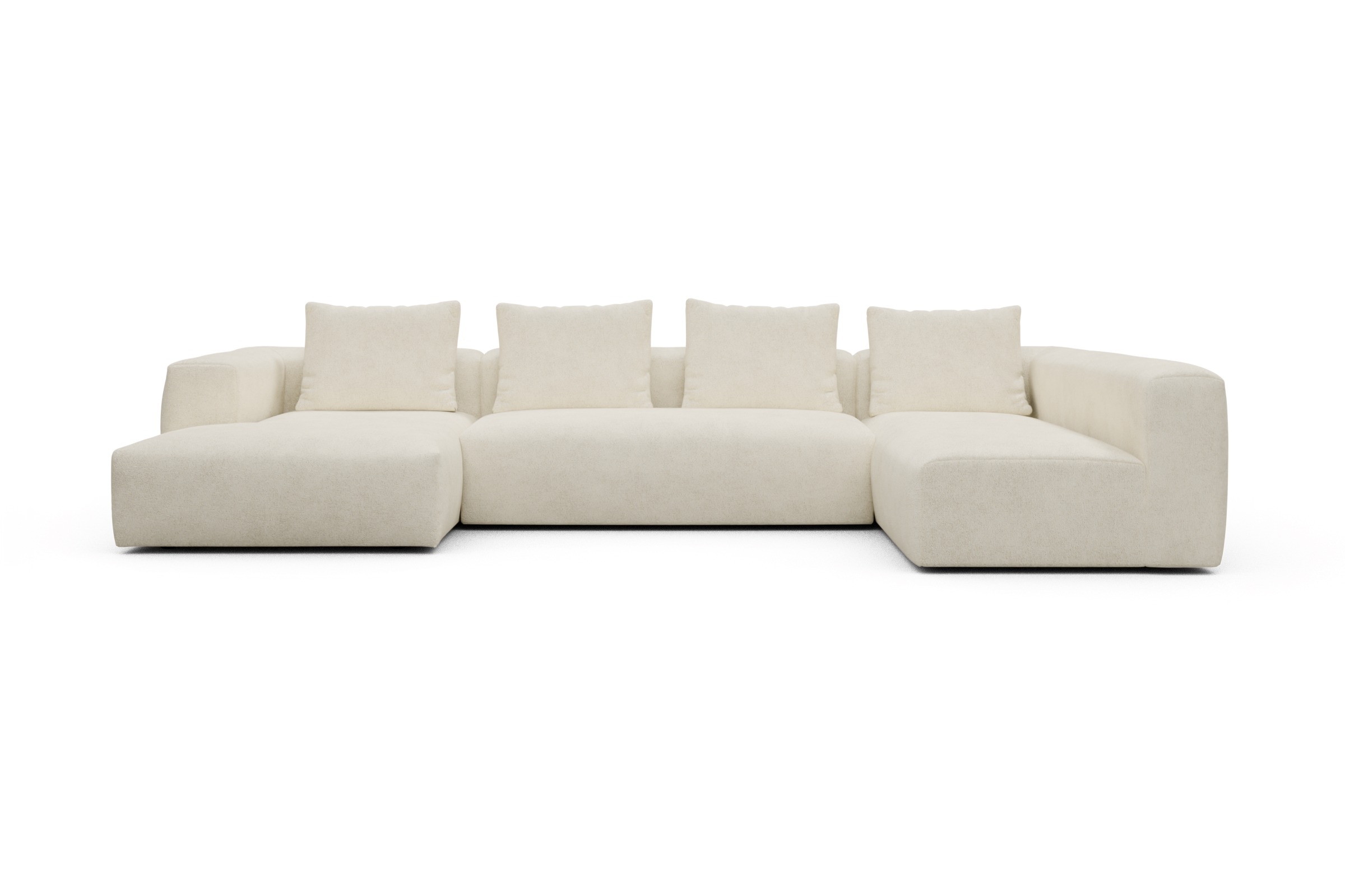 Skandi Home Wohnlandschaft Fred Chaiselongue links mit 2-Sitzer und lange Armlehne rechts Boucle-Off-White moebelfaktor