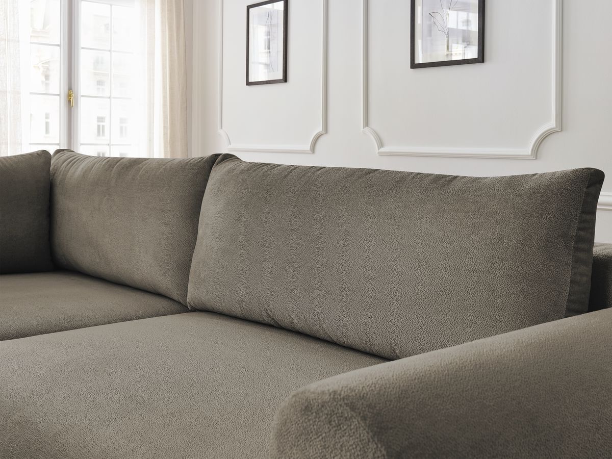 Bobochic Lucien Ecksofa mit Schlaffunktion und Bettkasten 296 × 198 cm Stoff Taupe Ecke links