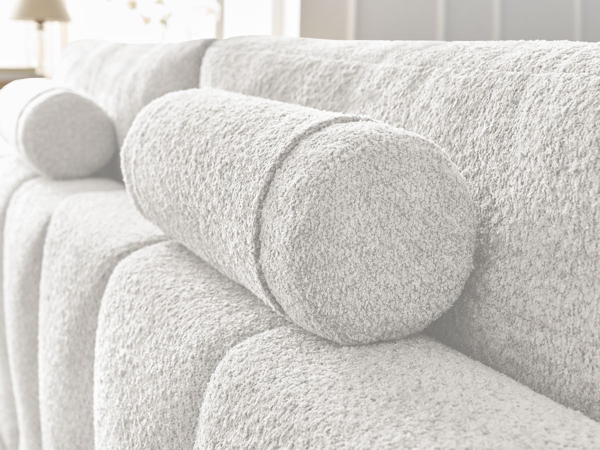 Bobochic Anakin Sofa 3-Sitzer mit Pouf, 2 Kissen Bouclé-Stoff Weiß