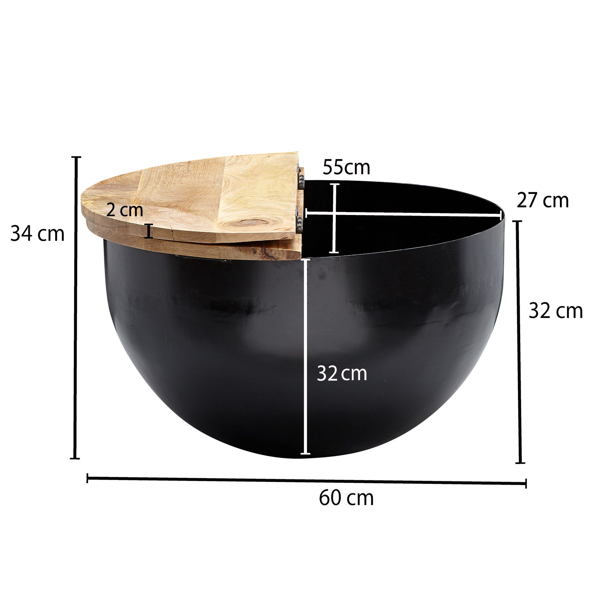 Couchtisch Gaupne Mango Massivholz Schwarz Ø 60 cm