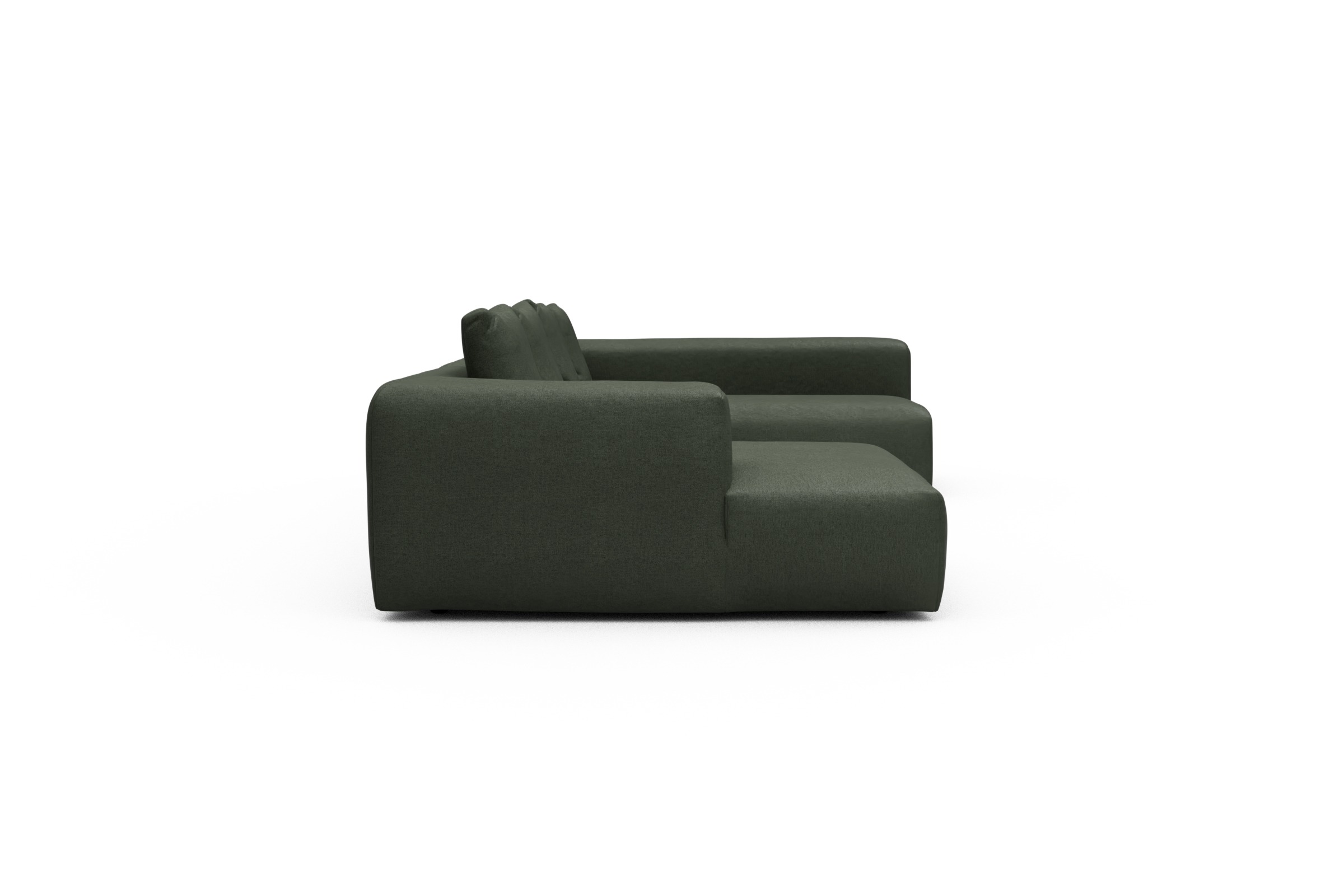 Wohnlandschaft Fred Chaiselongue links mit 2-Sitzer und lange Armlehne rechts Denari-Forest-Green