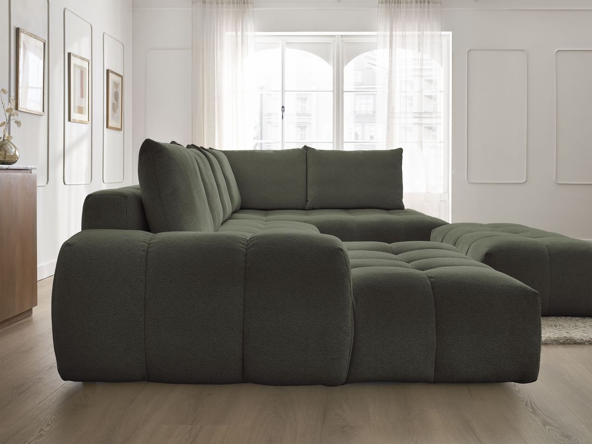 Bobochic Everest Wohnlandschaft mit Pouf, 6 Kissen Melange-Stoff Grün Ecke links