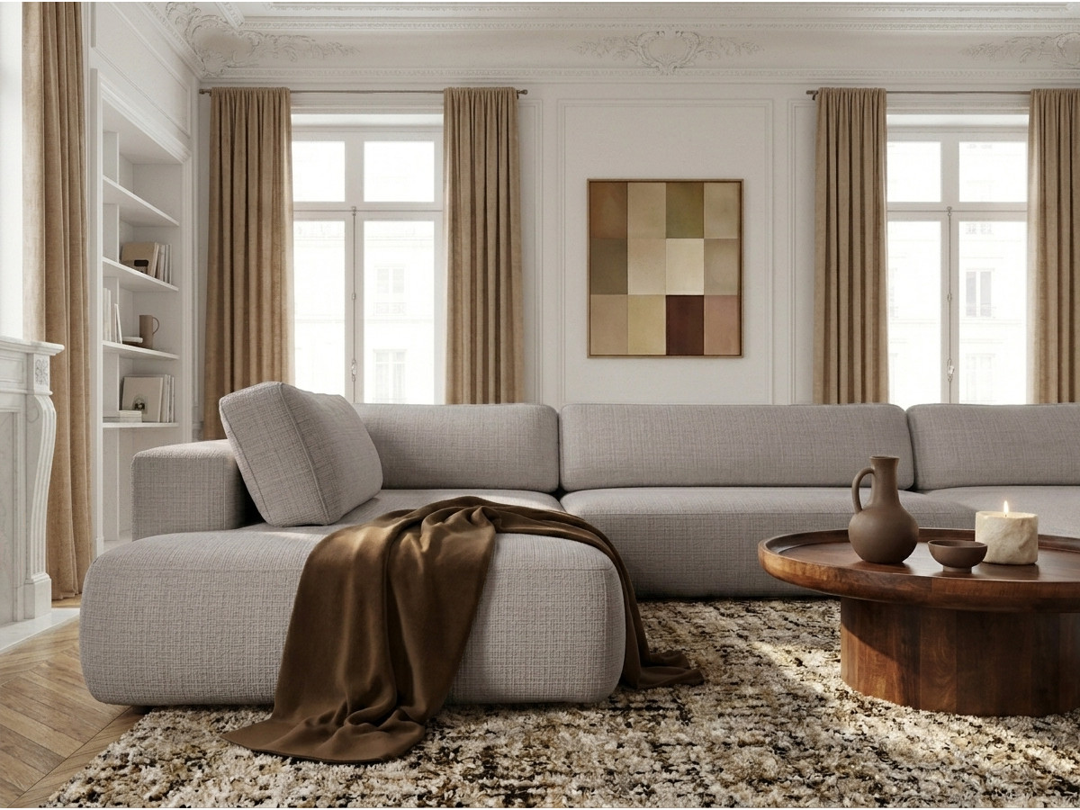 Bobochic Denise Wohnlandschaft Strukturstoff Taupe Ecke rechts