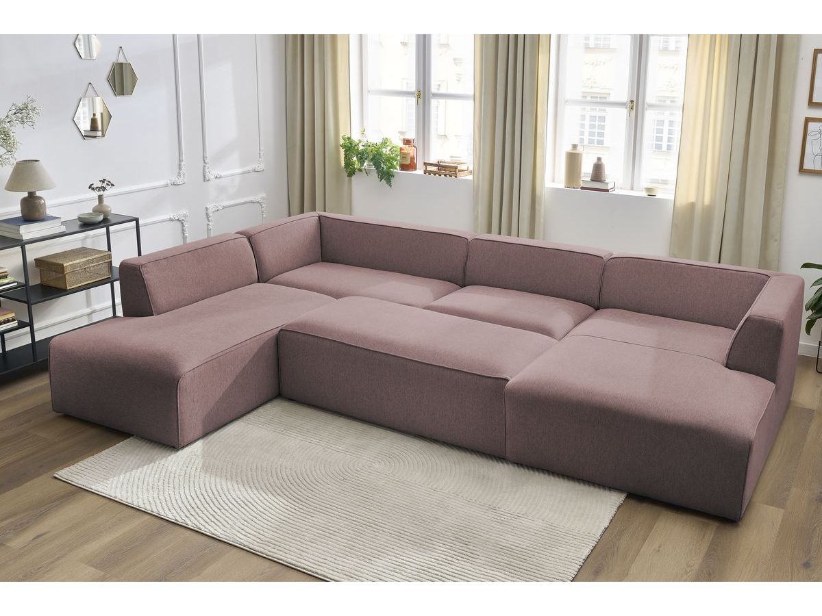 Bobochic Megeve Wohnlandschaft mit Pouf Melange-Stoff Rosa Ecke rechts
