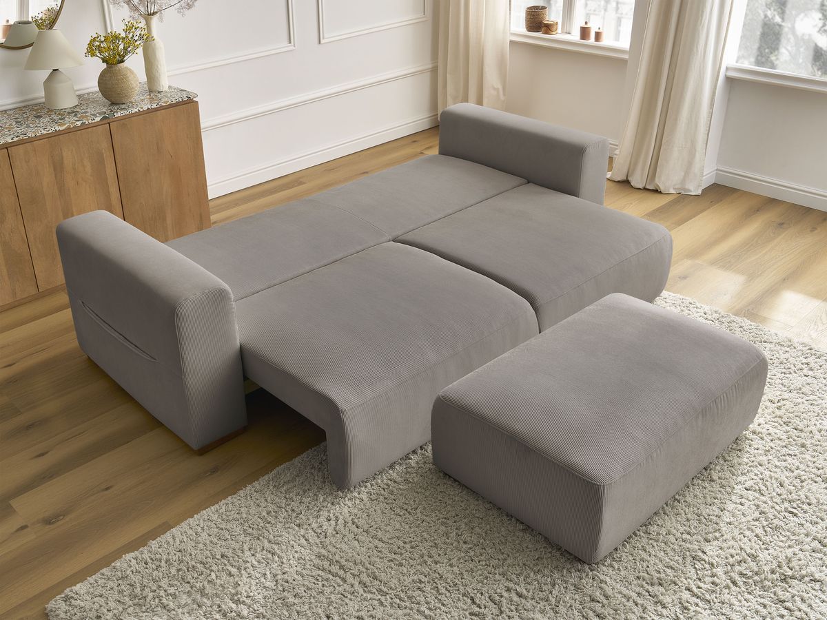 Bobochic Sidonie Schlafsofa 4-Sitzer mit Bettkasten und Pouf Cordsamt Taupe