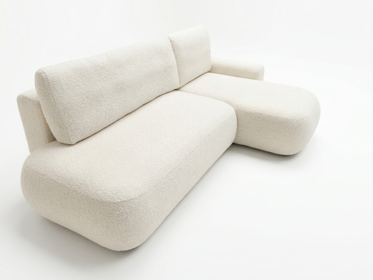 Bobochic Tango Ecksofa mit Schlaffunktion und Bettkasten Bouclé-Stoff Beige Ecke rechts