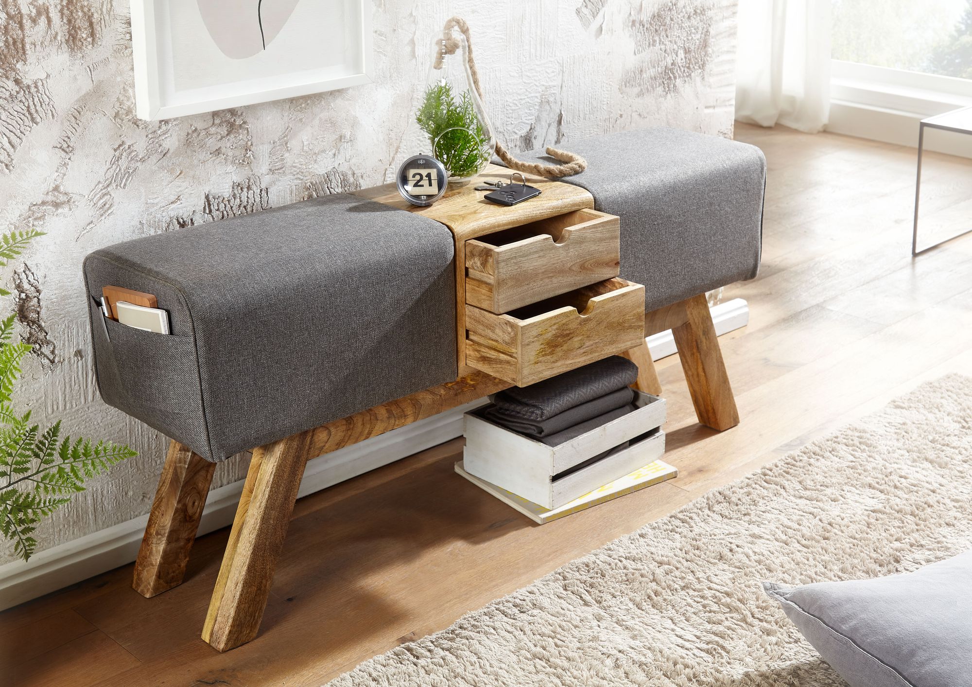 Sitzbank Hnifsdalur Stoff Grau 120 × 30 × 56 cm