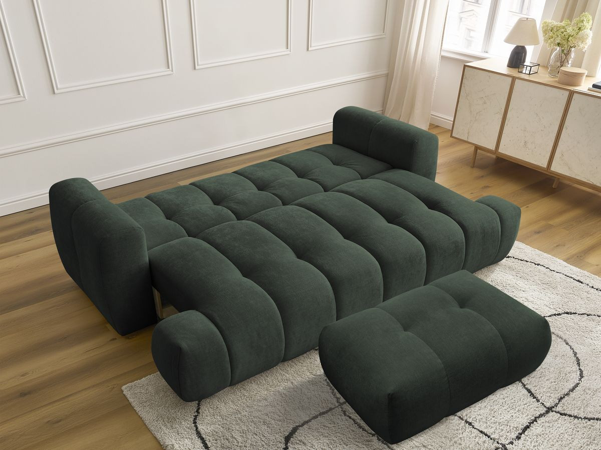 Bobochic Fuji Schlafsofa 3-Sitzer mit Bettkasten und Pouf Stoff Grün