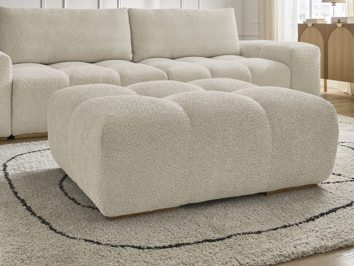 Bobochic Anakin Schlafsofa 3-Sitzer mit Bettkasten und Pouf, 2 Kissen Bouclé-Stoff Beige
