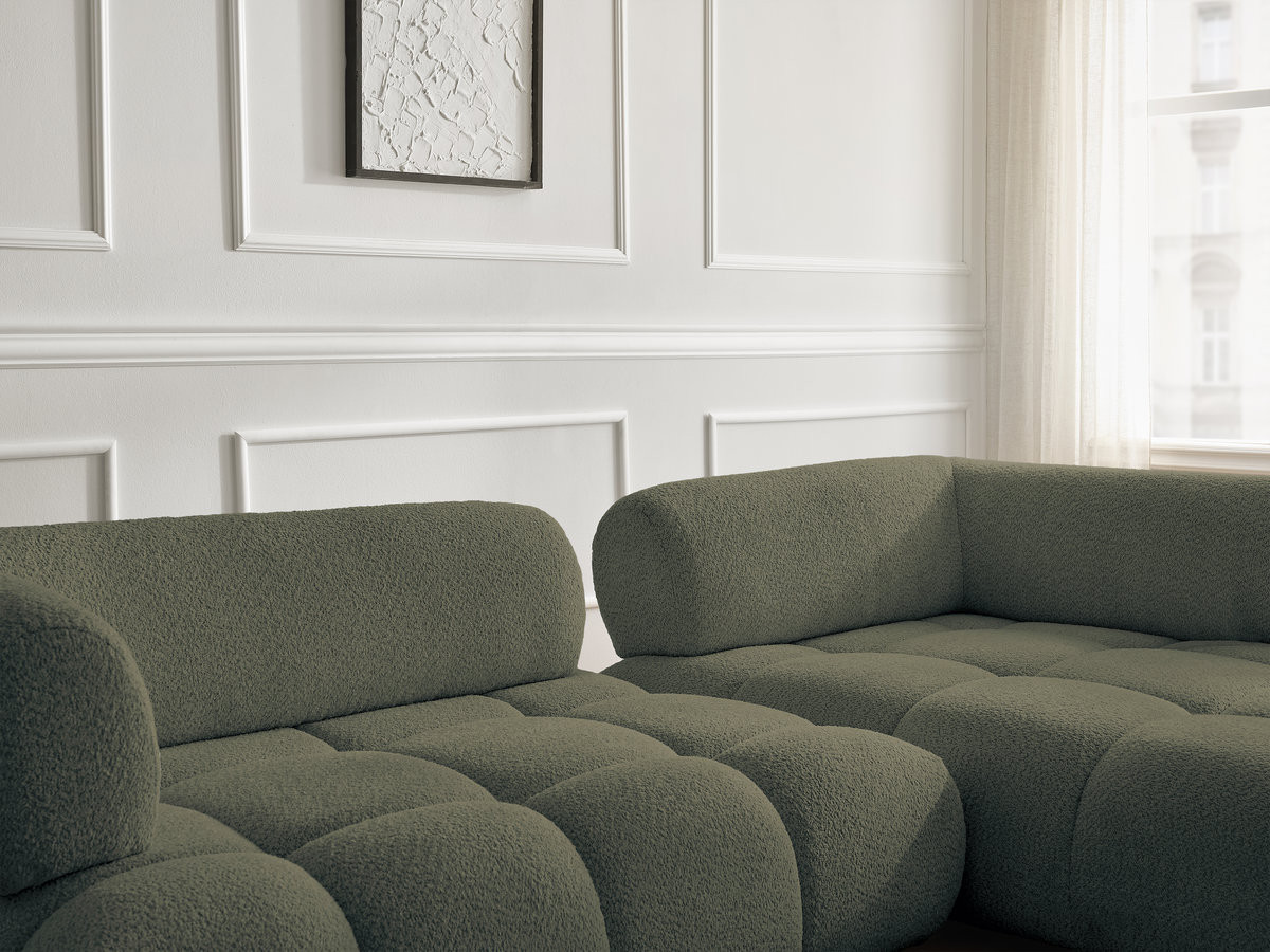 Bobochic Alya Ecksofa Bouclé-Stoff Grün Ecke rechts