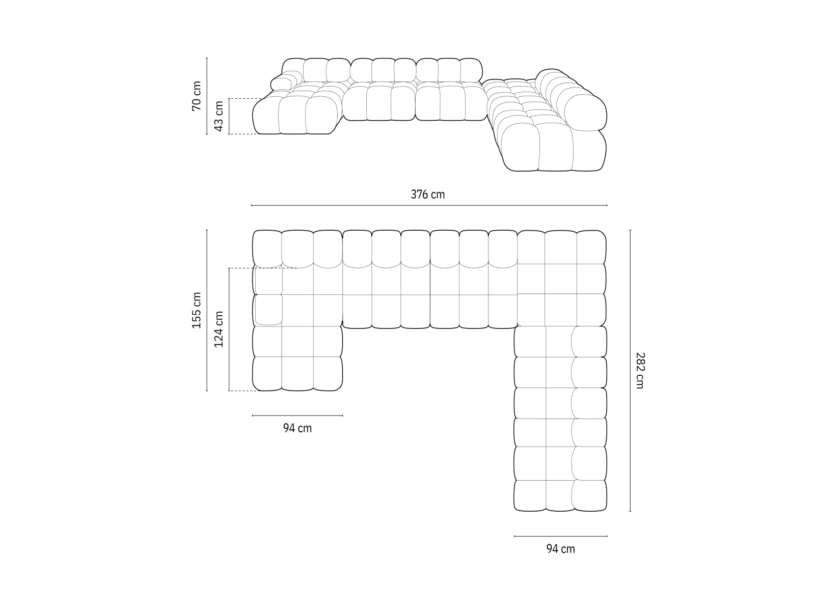 Micadoni Modulares Panorama Ecksofa Bellis 7-Sitzer Rechts Samt Bluvel Dunkelbraun
