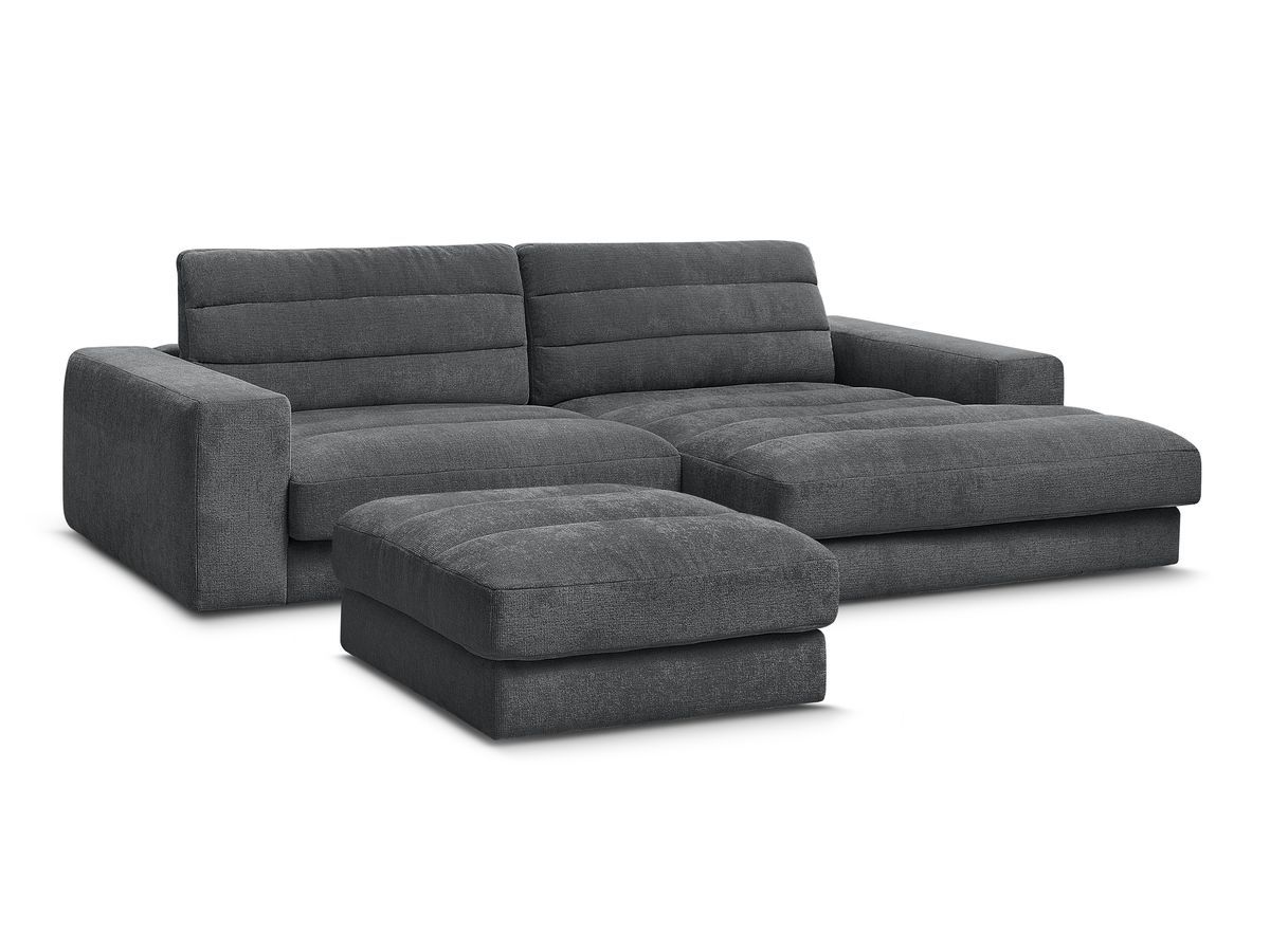 Bobochic Sierra Ecksofa mit Pouf Strukturstoff Dunkelgrau Ecke rechts