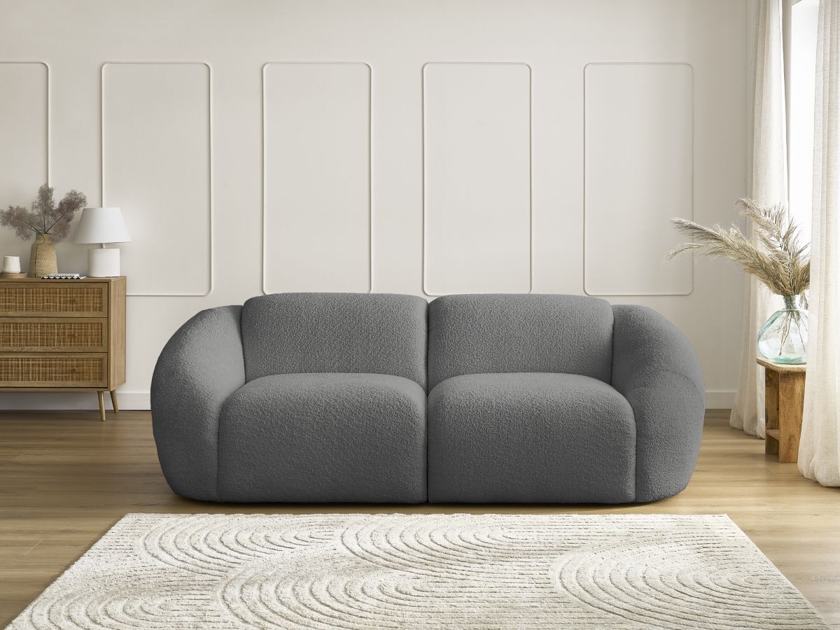 Bobochic Tina Sofa 2-Sitzer Bouclé-Stoff Dunkelgrau