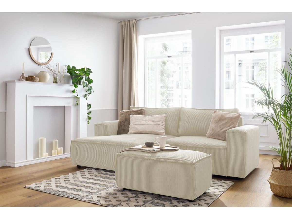 Bobochic Nihad Ecksofa mit Pouf Cordsamt Beige Ecke links