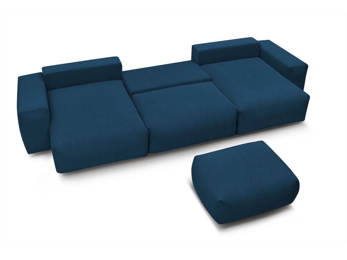 Bobochic Voltaire Wohnlandschaft mit Pouf 420 × 174 cm, Liegefläche 135 × 345 cm Cordsamt Dunkelblau