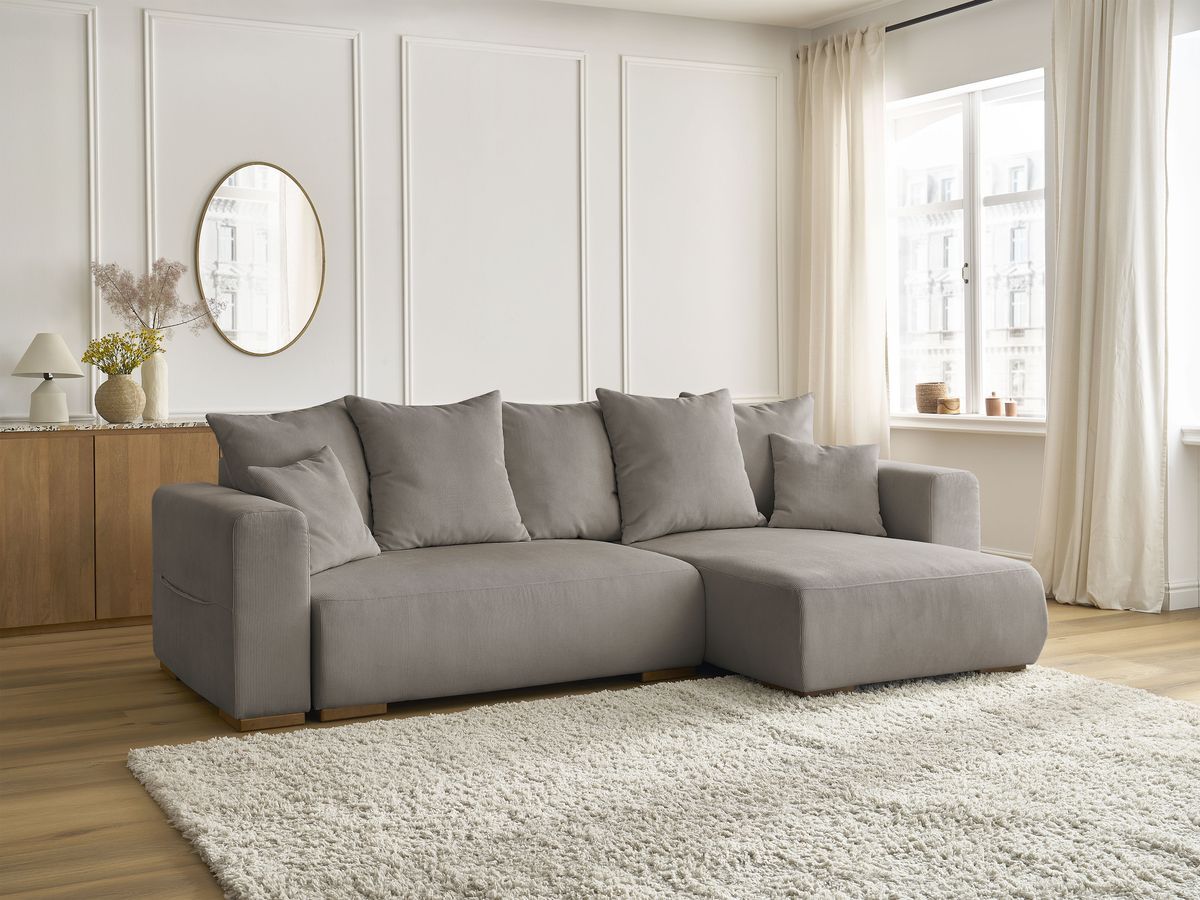 Bobochic Sidonie Ecksofa mit Schlaffunktion und Bettkasten Cordsamt Taupe