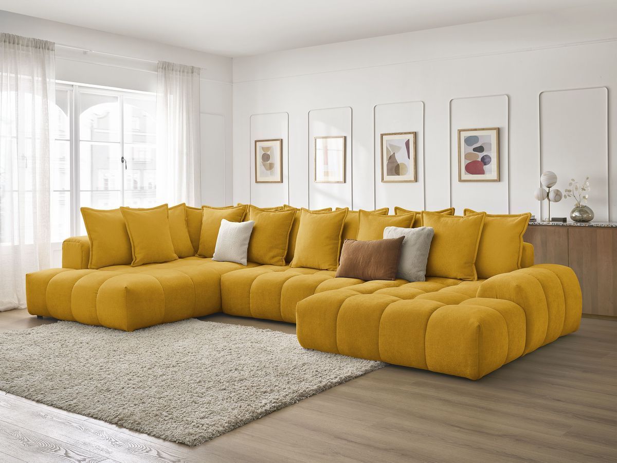Bobochic Everest Wohnlandschaft, 14 Kissen Strukturstoff Gelb Ecke rechts