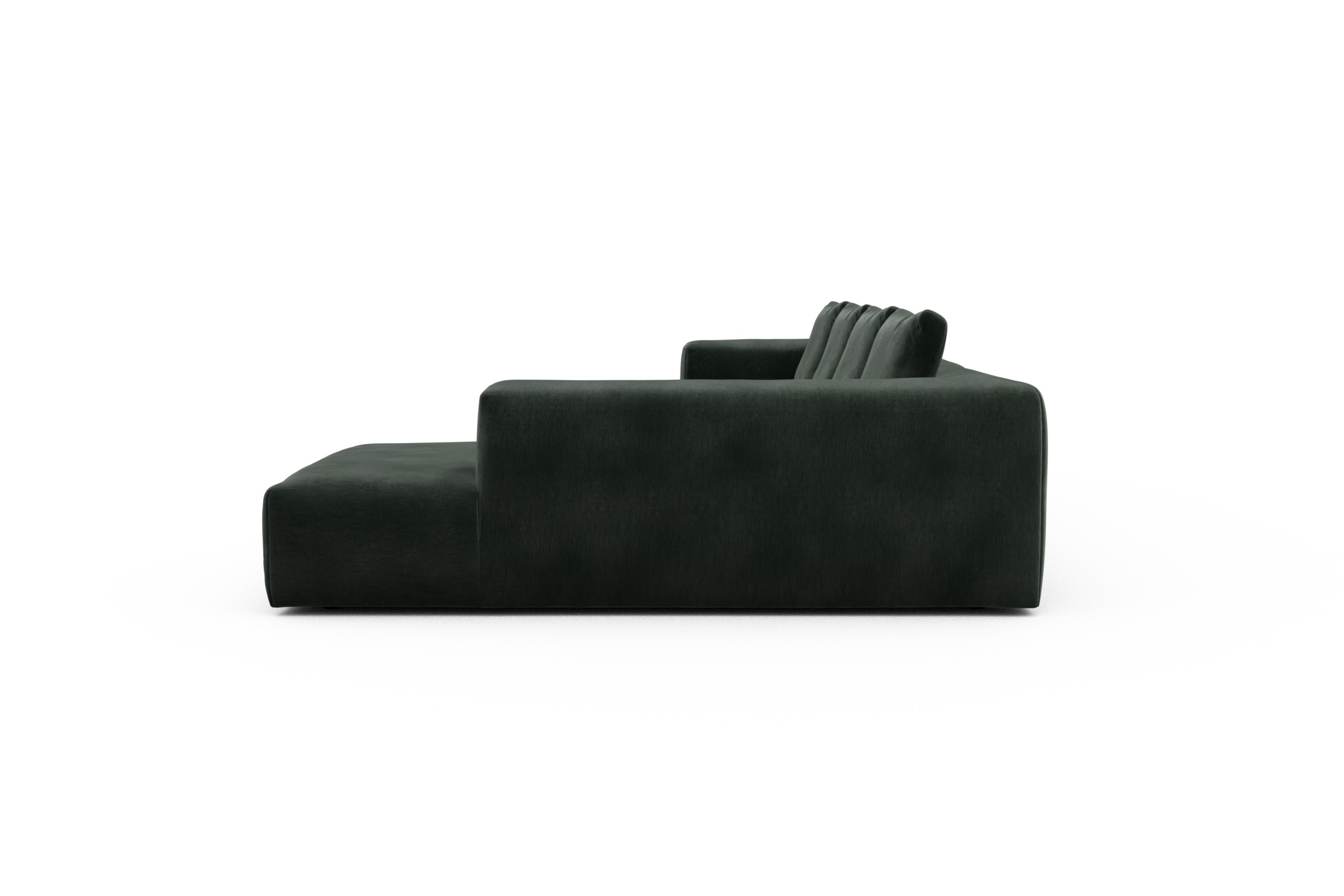 Wohnlandschaft Fred Relax-Ecke rechts mit 2-Sitzer und Chaiselongue links Samt Smooth 814-Laurel-Green