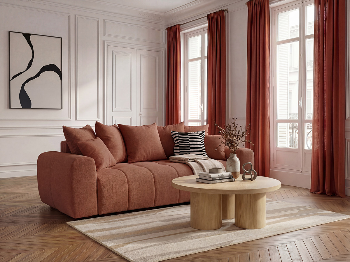 Bobochic Roxelane Schlafsofa 3-Sitzer mit Bettkasten Melange-Stoff Orange