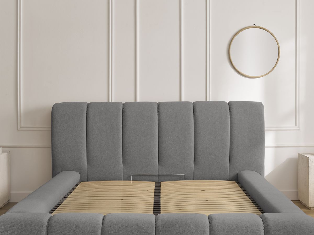 Bobochic Denali Polsterbett mit Bettkasten Stoff Dunkelgrau, Liegefläche 180 × 200 cm