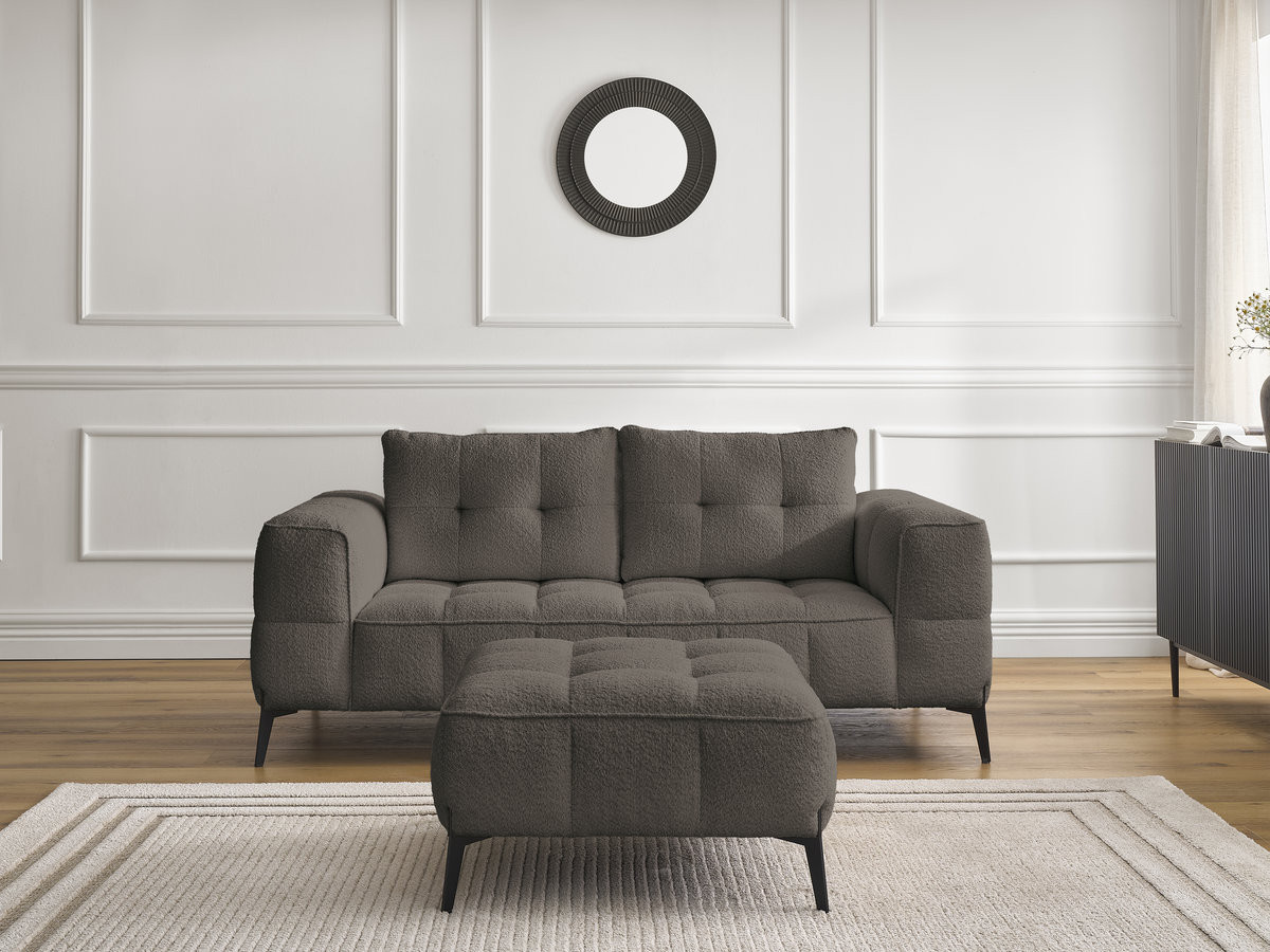 Bobochic Anis Sofa 2-Sitzer mit Pouf Bouclé-Stoff Braun