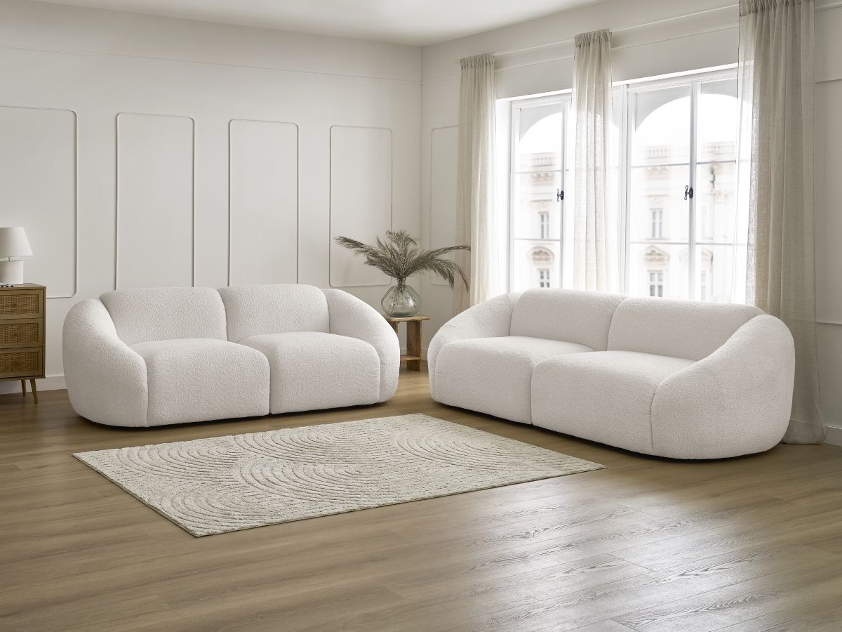 Bobochic Tina Sofa 5-Sitzer Bouclé-Stoff Weiß